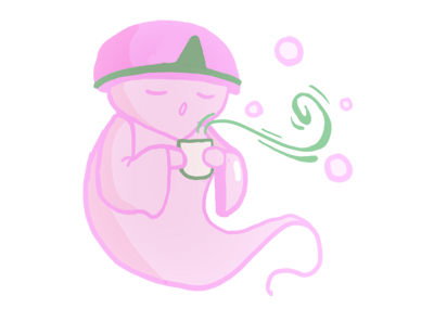 Pink ghost mascot representing Ying Su