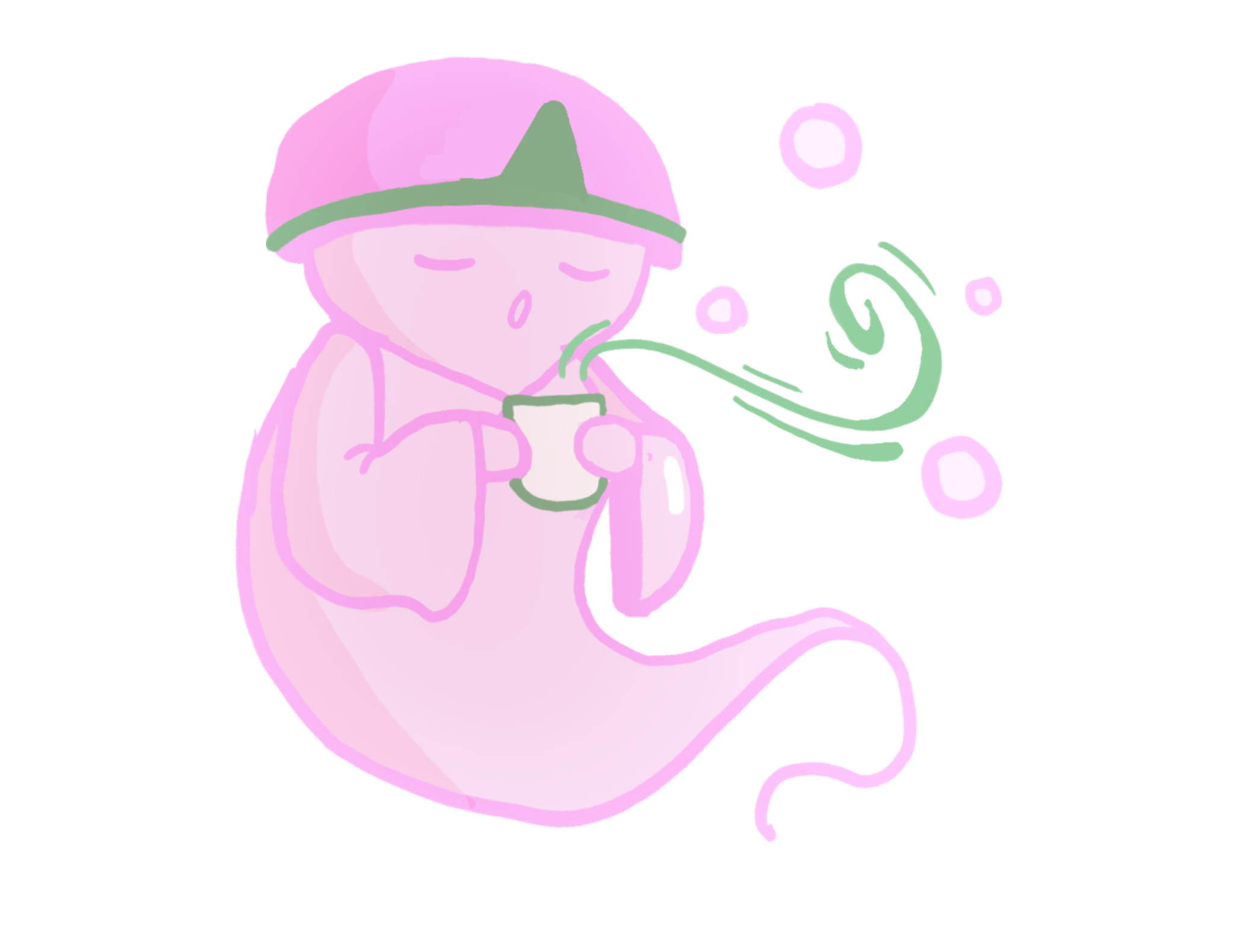 Pink ghost mascot representing Ying Su